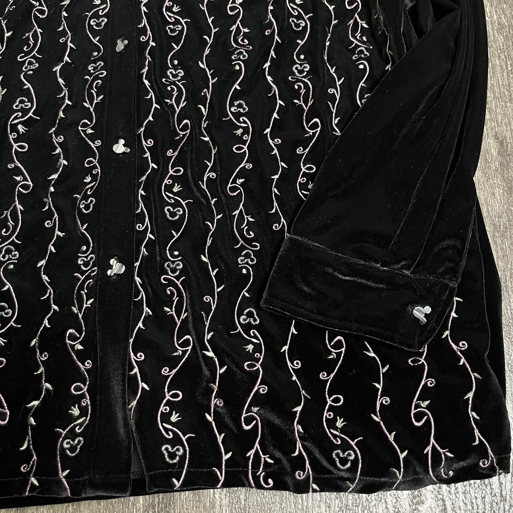Vintage Disney Catalog Shirt Womens 1X Black Velour Mickey Button Embroidered - Picture 6 of 9